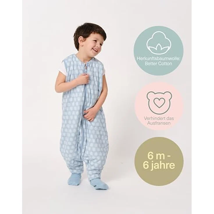 molis&co - Baby schlafsack mit Füßen und Socke -Ideal für Frühling und Herbst - Babyschlafsack mit Beinen 1 tog - 100% Baumwolle (Oeko-TEX 100), Premium Qualität - Lotus (70 cm) – Bild 6