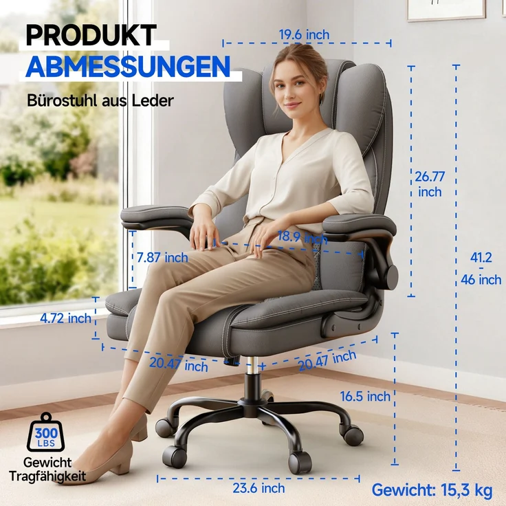 Botifly Ergonomischer Bürostuhl mit Fußstütze, Dunkelgrau, 74 x 34 x 53 cm, 135° Neigbar, SGS-Gaslift – Bild 3