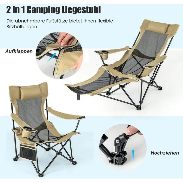COSTWAY Campingstuhl Angelstuhl, faltbar mit Kopfstütze & Getränkehalter – Bild 3