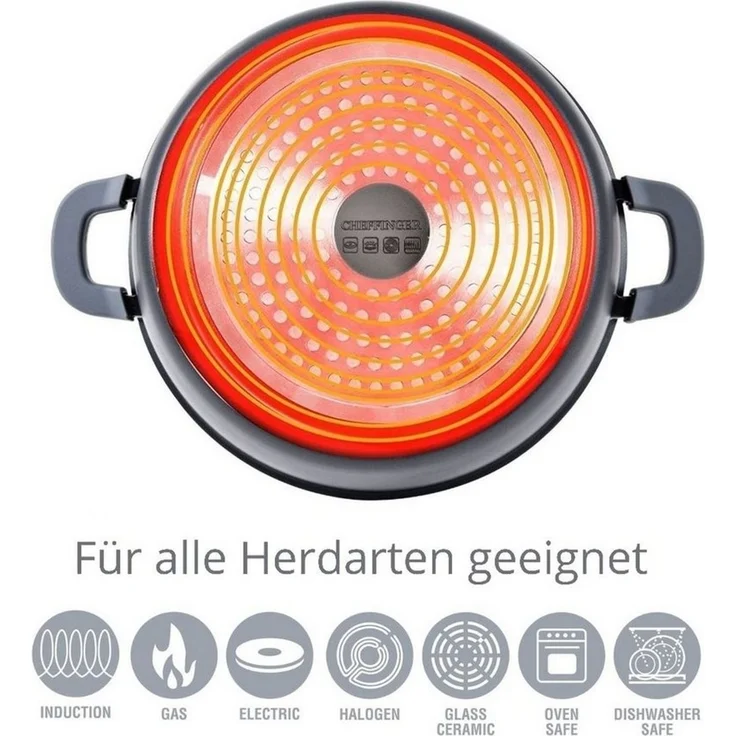 XXL Kochtopf Kasserolle Topf Set 6-tlg schwarz Glasdeckel Cheffinger CF-DCS-01 – Bild 3