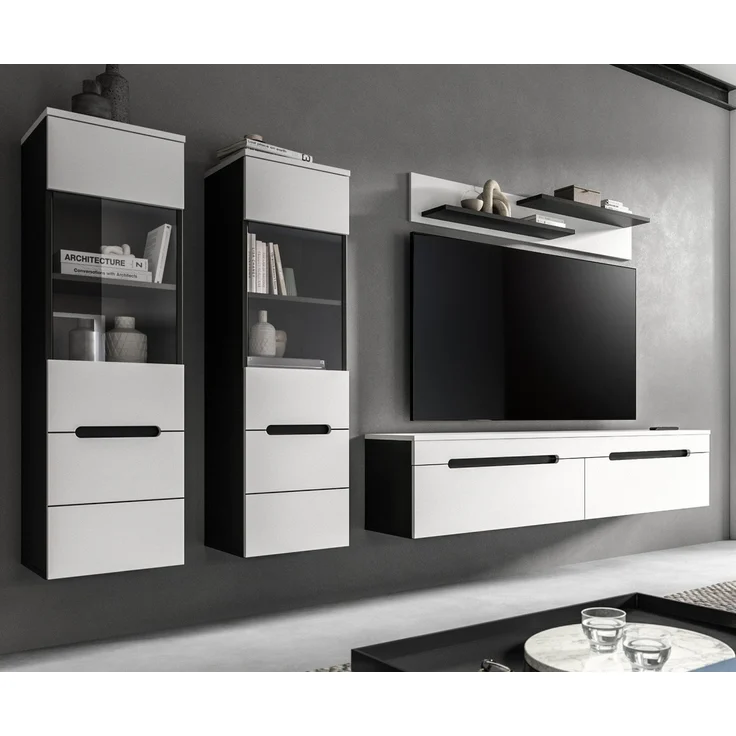 Inn. Furn Wohnwand Cooper, (Wohnkombination in Weiß matt und Basalt Grau, hängend oder stehend, Breite ca. 270 cm), mit Soft-Close – Bild 3