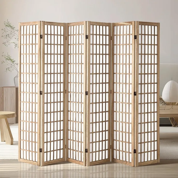 VEVOR 6-teiliger japanischer Raumteiler Faltbarer Sichtschutz aus Holz für den Innenbereich, japanische Trennwände tragbare Dekorationsschirme zur Raumtrennung für Restaurant & Schlafzimmer
