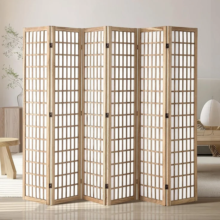 VEVOR 6-teiliger japanischer Raumteiler Faltbarer Sichtschutz aus Holz für den Innenbereich, japanische Trennwände tragbare Dekorationsschirme zur Raumtrennung für Restaurant & Schlafzimmer