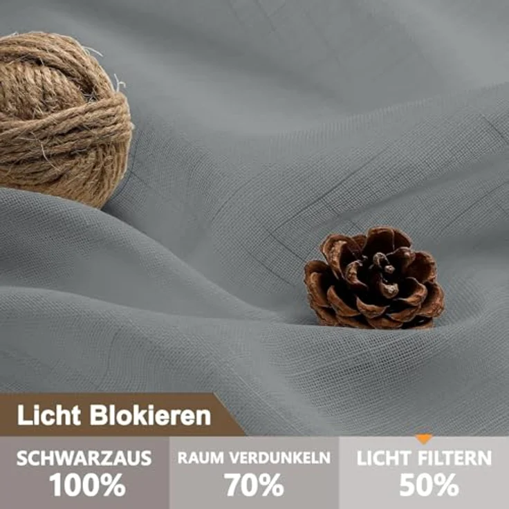 CUCRAF Leinen Voile Vorhänge mit Ösen Lichtfilterung Gardine für Schlafzimmer Wohnzimmer, Grau Blau, H245 x B140cm 2er Set – Bild 3