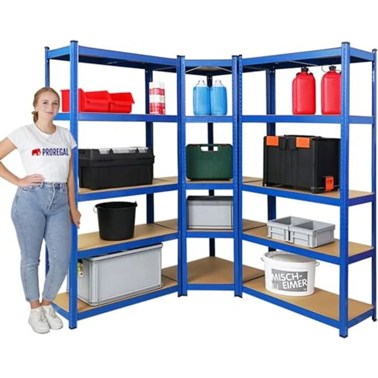PROREGAL Mega Deal Eckregal Ragnar 1x: 180 x 70 x 40 cm | 2X: 180 x 90 x 40 cm Blau Fachlast 175kg, Kellerregal, Steckregal, Garagenregal, Lagerregal – Bild 4