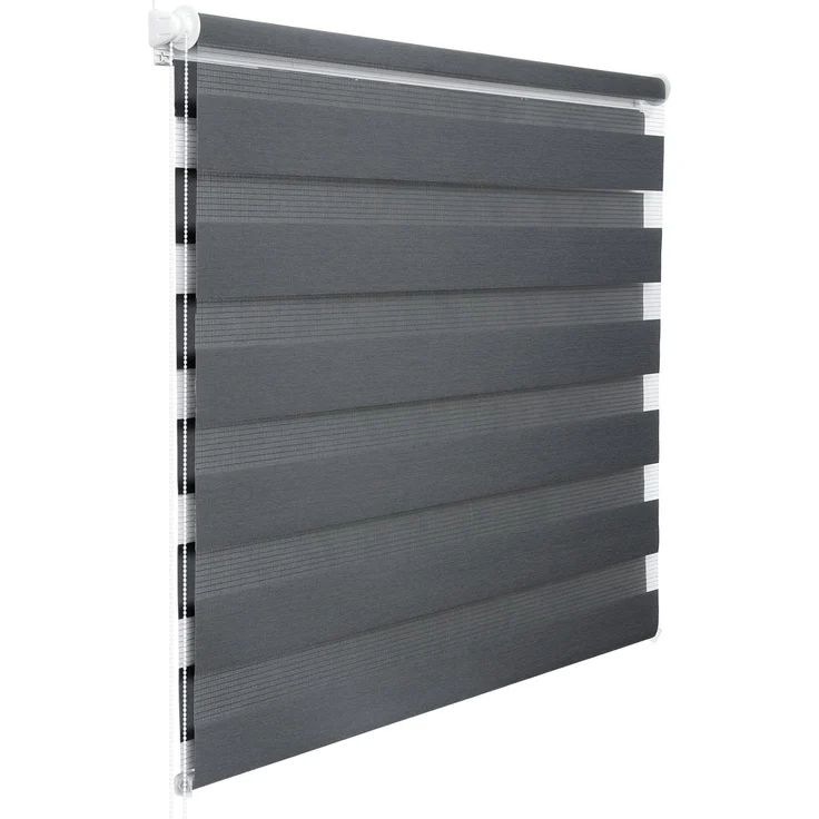 WOLTU Doppelrollo Klemmfix ohne Bohren Dunkelgrau B120 x H150 cm, Duo Rollo Zebrarollo Fensterrollo Klemmrollo Seitenzugrollo Easyfix lichtdurchlässig & verdunkelnd Rollos für Fenster und Tür – Bild 2