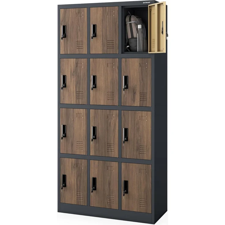 Jan Nowak Umkleideschrank Personalschrank Metall, 12 Fächer, abschließbar | Schließfachschrank ,Garderobenschrank, für 12 Nutzer, Lüftung, Namensschildhalter, 10 kg je Fach, Stahl, 185 x 90 x 40 cm