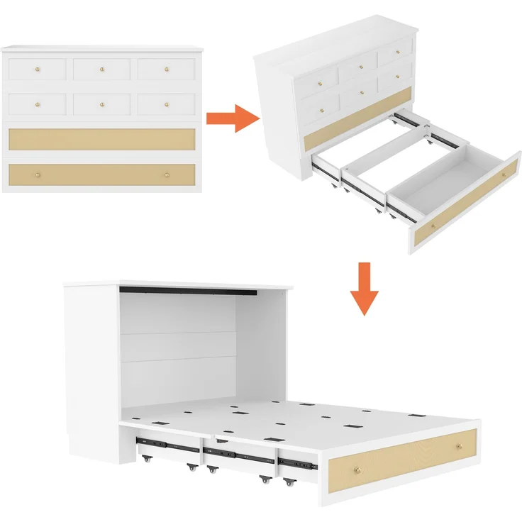 Schrankbett 140x200 cm mit USB-Anschluss und Steckdose,Weiß, MDF, umbaubares Plattformbett mit großem Stauraum, Klappbett – Bild 6