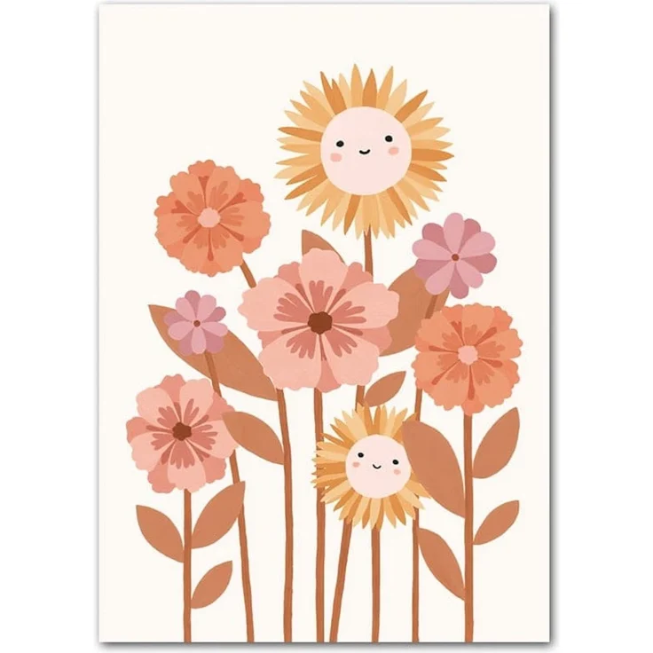 Kinderzimmer Bilder Sonnenstrahlen Blumen Regenbogen Wolke Sonne · Geschenkidee · Deko Print ohne Rahmen - Blumen / 60x90cm