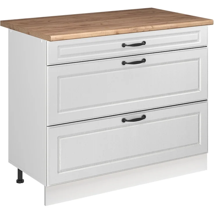 Küchenunterschrank R-Line Weiß Landhaus/Weiß 100 cm Arbeitsplatte Goldkraft Eiche Vicco – Bild 1