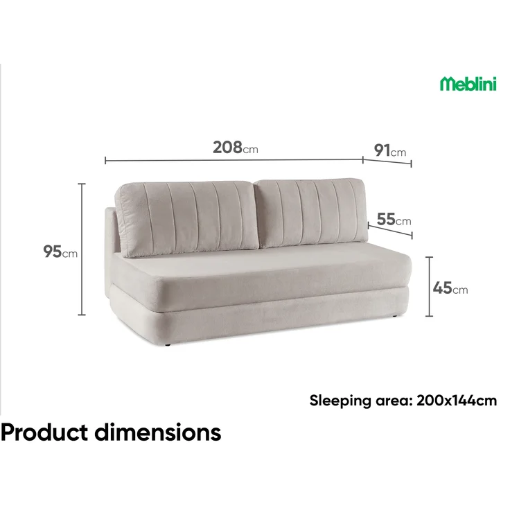 MEBLINI Sofa mit Schlaffunktion – ORBIS – 211x103x93cm – Beige Plüsch – Schlafcouch Ausziehbar - Schlafsofa mit Bettkasten - Sofabett - Couch mit Schlaffunktion – Klappsofa – Bild 6
