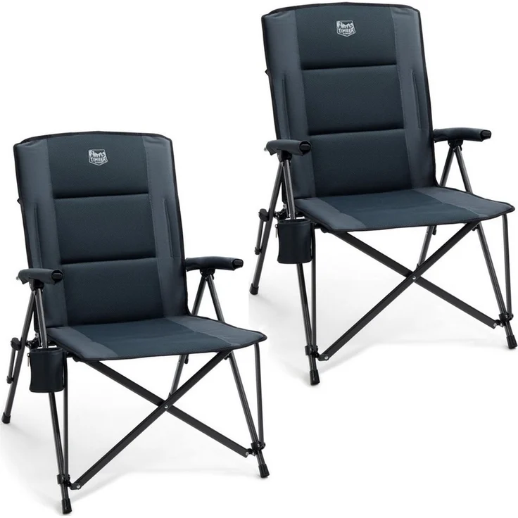 TIMBER RIDGE Campingstuhl Faltbar Breiter Sitz 55cm Leicht Klappstuhl 150kg Belastbar (2 St), 55×48×102cm, schwarz – Bild 1