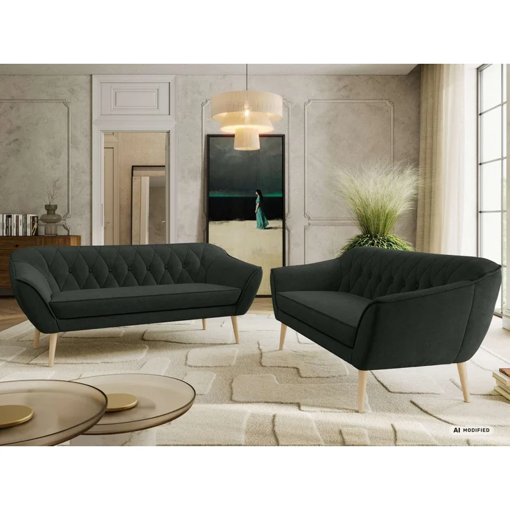 Wohnzimmerset Möbelset PIRS 3-3, Armlehnen, Wellenfederung, Buche Füße, Dreisitzer Sofa, Polstermöbel Set - Dunkelgrau Stukture – Bild 4