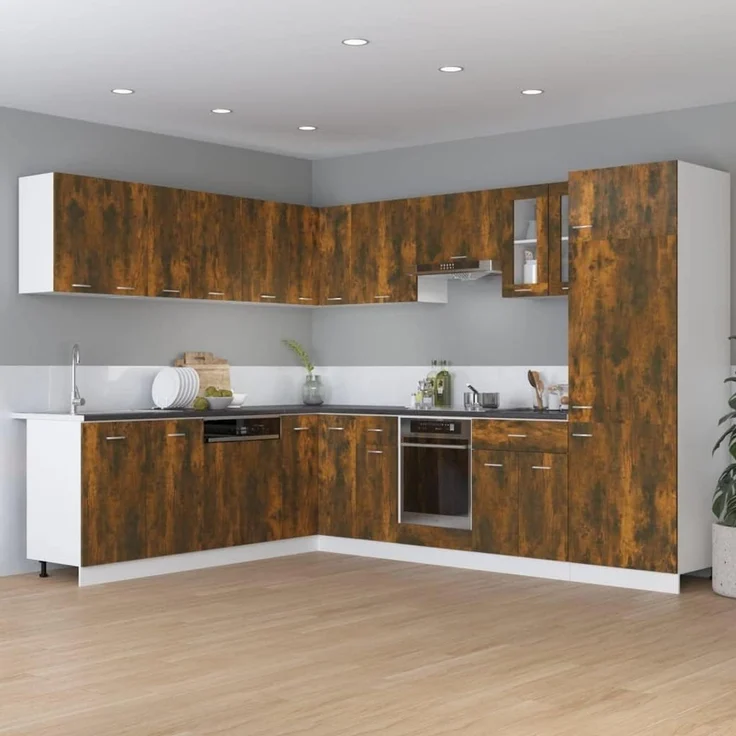 vidaXL Unterschrank, Küchenschrank mit Schublade 2 Fächern, Geschirrschrank für Küche, Küchenunterschrank Schrank Küchenmöbel, Räuchereiche – Bild 2