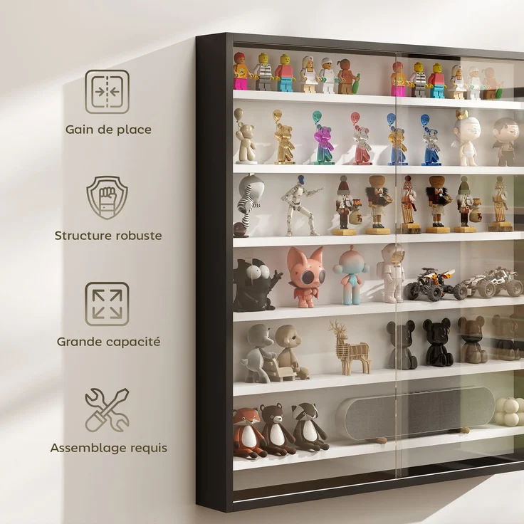 Wandvitrine für Sammlerstücke, 6 höhenverstellbare Böden, 2 Glasschiebetüren, 80 x 9,5 x 83 cm,Cecodadi – Bild 8