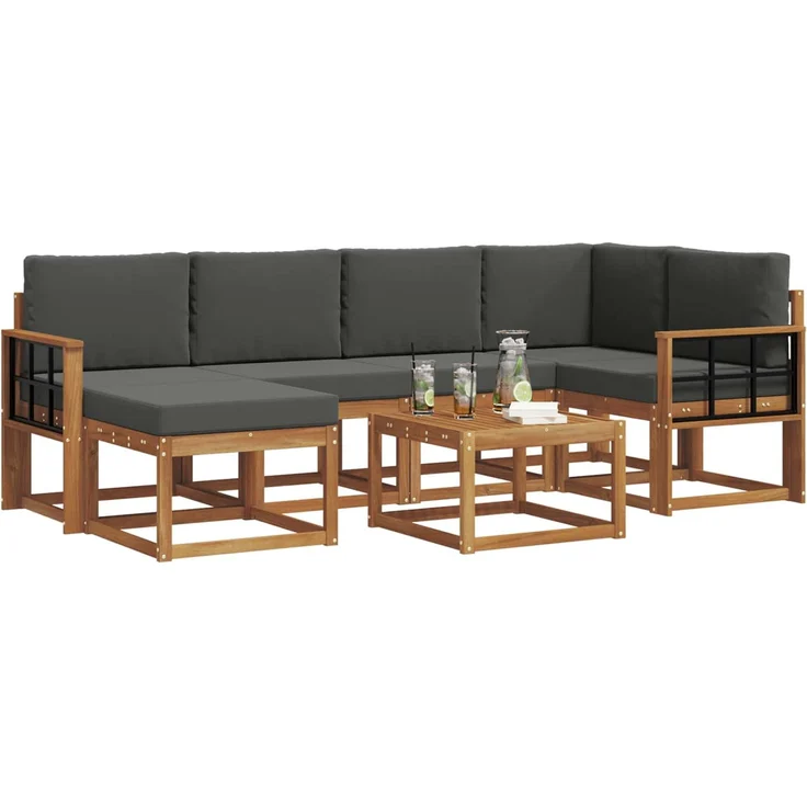 vidaXL Outdoor-Sofagarnitur mit Kissen 7 pcs Natur und Anthrazit 3366685 – Bild 3