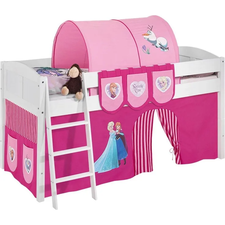 Lilokids 'Ida 4106' Spielbett 90x200 cm, Eiskönigin Rosa, Kiefer massiv, mit Vorhang