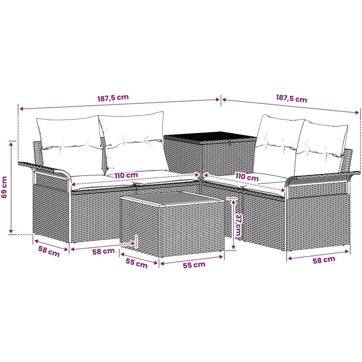 vidaXL Sofa Set 6 stk. 4-Sitzanzahl Grau und Marineblau 3447085 – Bild 11