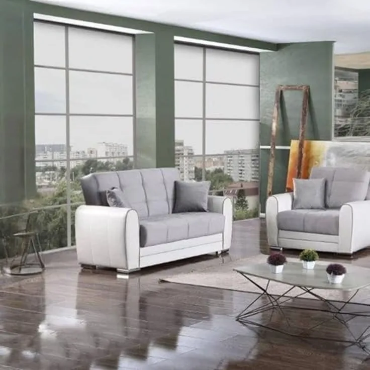 Dmora - Schlafsofa Pablito, Eck-Container-Schlafsofa aus Kunstleder und Stoff, Wohnzimmersofa mit klick-Klack-Öffnung und umkehrbarer Halbinsel, cm 163x84h91, Weiß und Grau