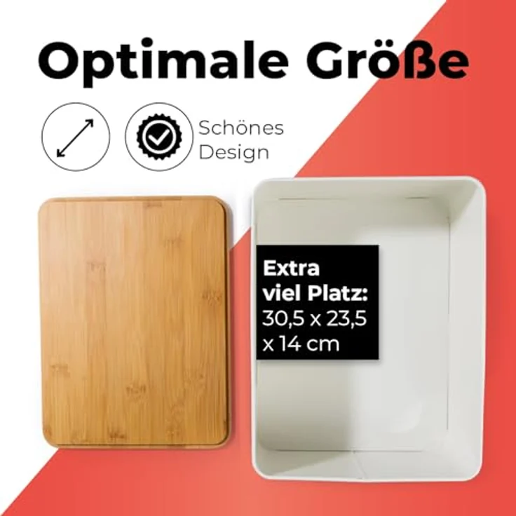 Lumaland Brotkasten Karo-Design 10l beige/weiß mit Bambusdeckel – Bild 5