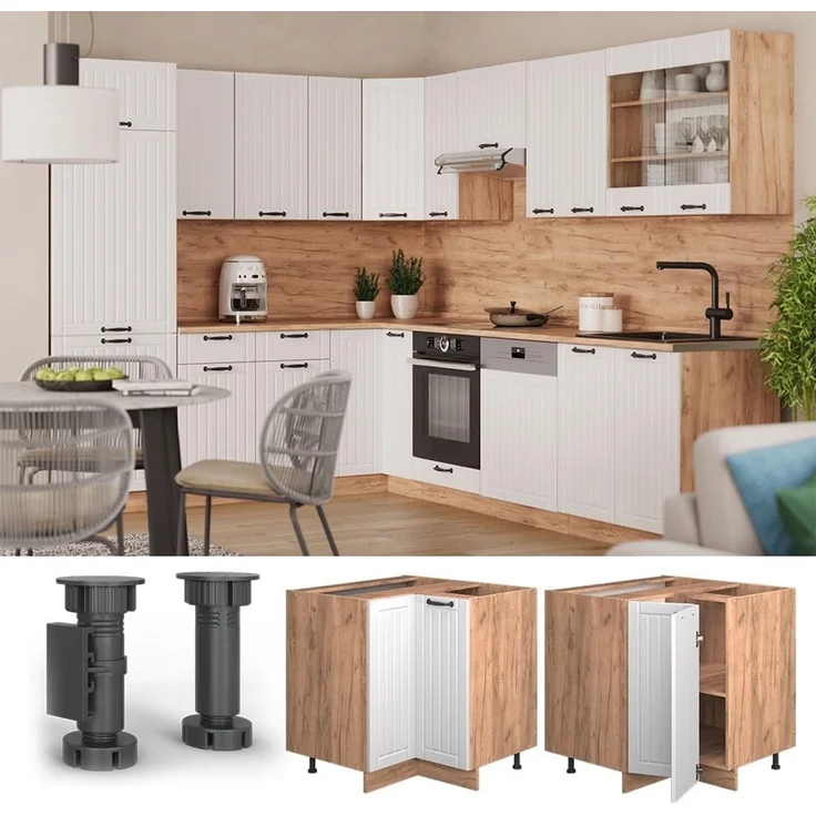 Eckunterschrank Fame-Line Weiß Landhaus 80.5 cm , AP Eiche Vicco – Bild 4