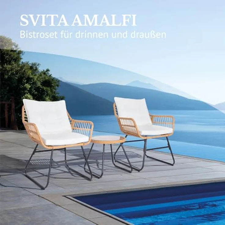 SVITA Balkonset AMALFI, Rattan, Outdoor, Sitzgruppe, Natur / Creme – Bild 3
