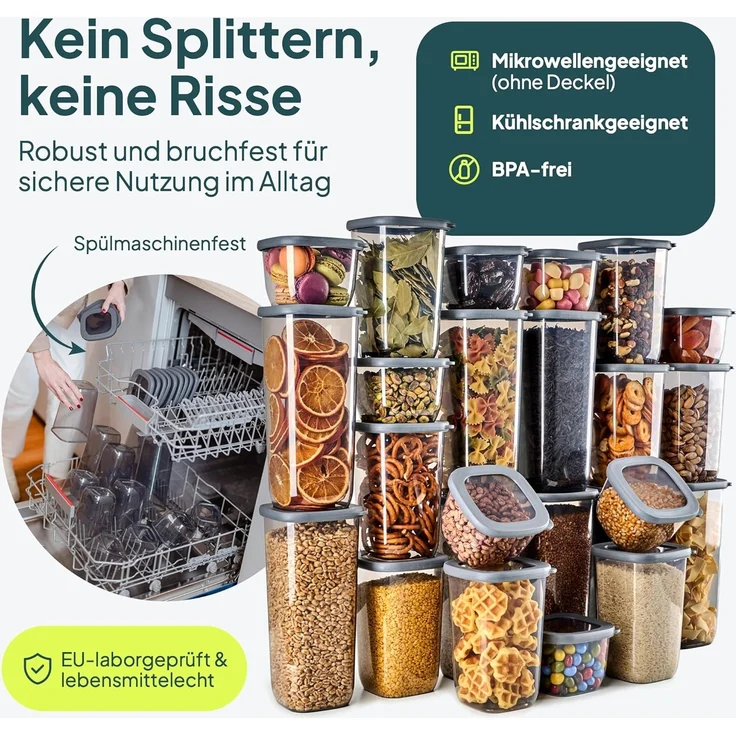 uandu Vorratsdosen mit Deckel Luftdicht - 24er Vorratsbehälter Set | Aufbewahrungsbox Küche Aufbewahrung & Organisation | BPA Frei | Küchen Organizer | Vorratsdosen für alle trockenen Lebensmittel – Bild 4