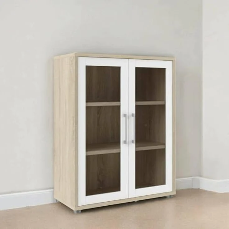 Dmora - Kommode Laureen, Wohnzimmerbuffet, Wohnzimmer-Sideboard, Moderne Küchen-Speisekammer, 89x40 h113 cm, Eiche und Weiß – Bild 5