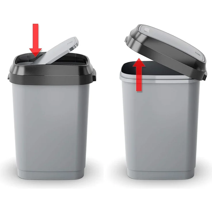 Kis 8075000 0306 01 Abfallbehälter Dual Swing, 10 L, Plastik, schwarz / grau, 19 x 25 x 32 cm – Bild 2