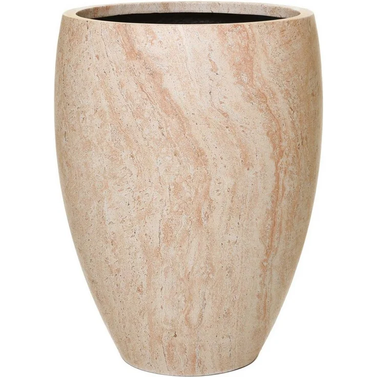 VIVANNO Pflanzkübel Fiberglas OVOLO Rund - Travertin Steinoptik (1 St), 42x55 cm – Bild 1