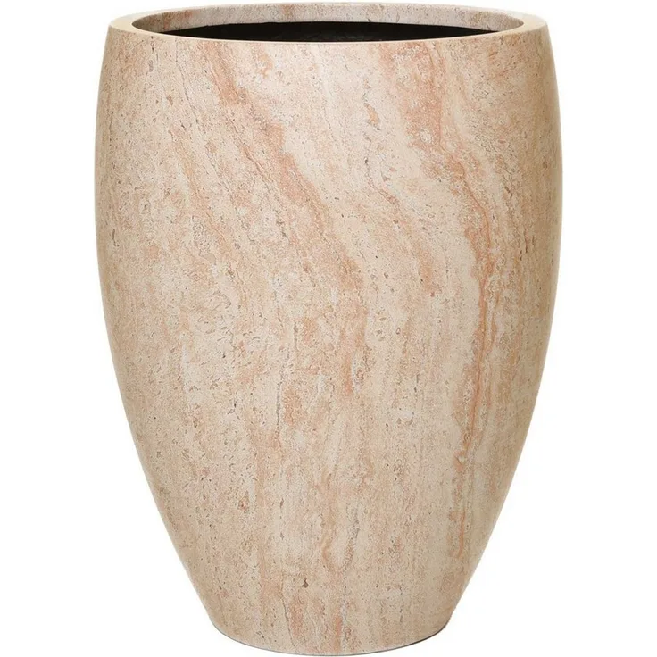 VIVANNO Pflanzkübel Fiberglas OVOLO Rund - Travertin Steinoptik (1 St), 42x55 cm