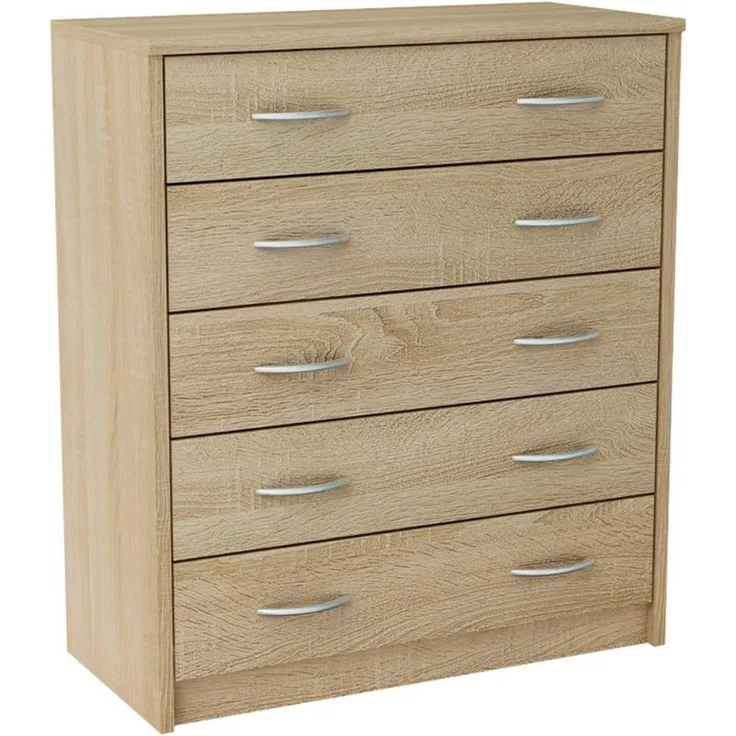 Home Collective Kommode mit 5 Schubladen mit matter Oberfläche, Kommode 74cm breit Holz (Schlafzimmer Wohnzimmer Flur Büro Organizer, Metallrollen mit Auszugsstopp), Schrank Kommode mit Schubladen Sideboard Highboard Anrichte Sonoma