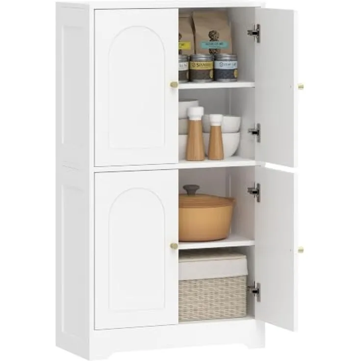 HOMCOM Mehrzweckschrank Küchenbuffet Buffetschrank verstellbare Böden gewölbte Türen (Hochschrank, 1-St, Küchenschrank) für Wohnzimmer, Weiß, 60 x 30 x 110 cm