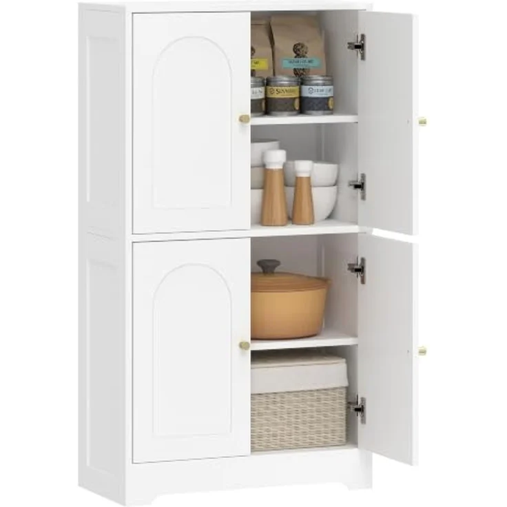 HOMCOM Mehrzweckschrank Küchenbuffet Buffetschrank verstellbare Böden gewölbte Türen (Hochschrank, 1-St, Küchenschrank) für Wohnzimmer, Weiß, 60 x 30 x 110 cm – Bild 1