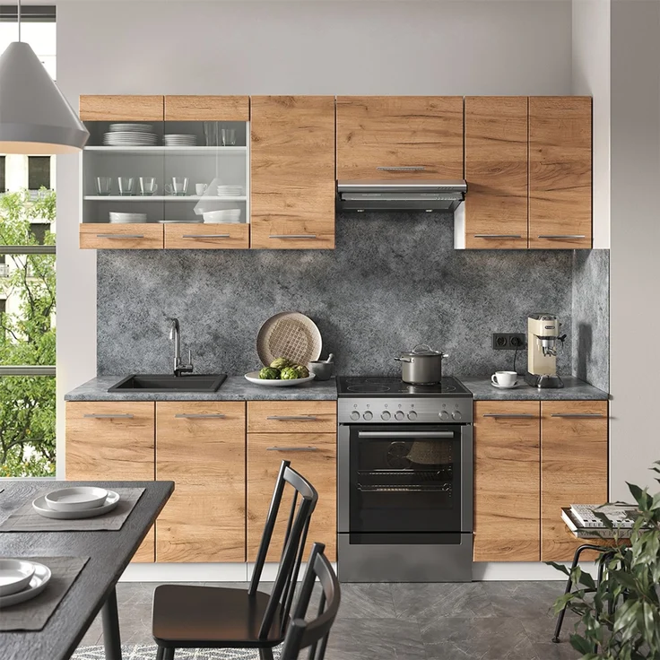 Küchenzeile Fame-Line Goldkraft Eiche/Weiß 240 cm ohne Arbeitsplatte Vicco – Bild 4