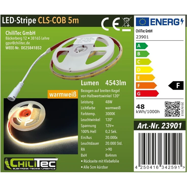LED-Stripe "CLS-COB V2" 5m, warmweiß 12V, 48W, 4543 Lumen – Bild 5
