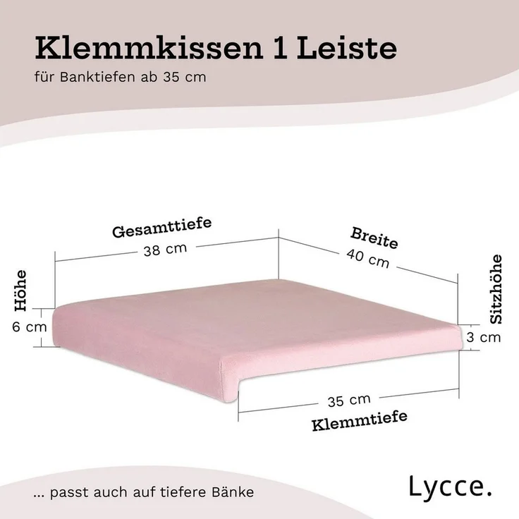 Lycce Bankauflage Klemmkissen gepolstert mit 1 Leiste für Sitzbank Klemmtiefe 35cm, rosa, (1 St) – Bild 2