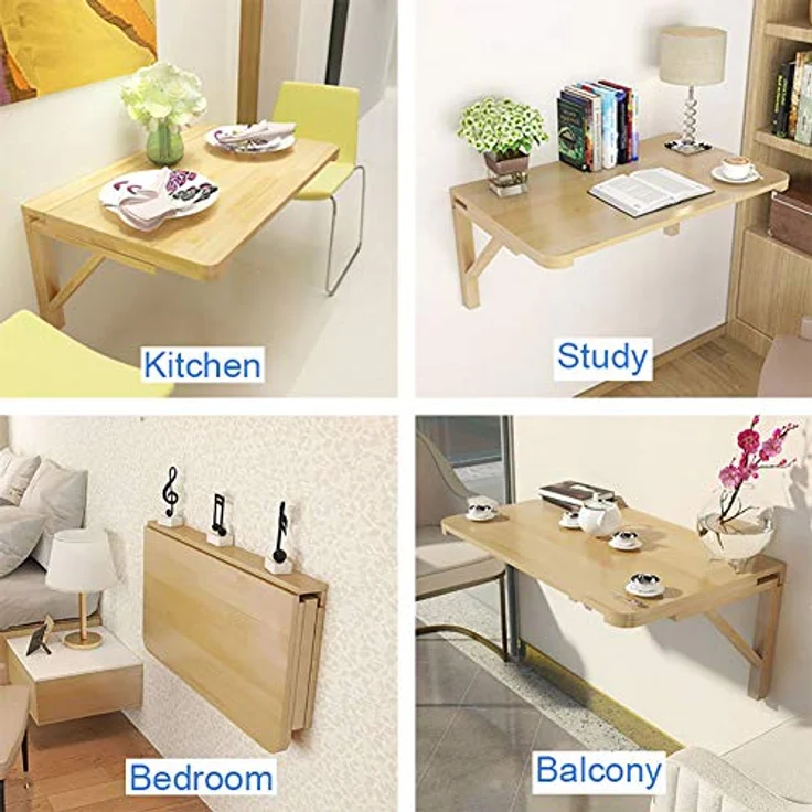 MM MELISEN Klapptisch, Kleiner, Platzsparender Schwimmender Schreibtisch, Zusammenklappbarer Computertisch Aus Massivholz, an der Wand Montierter Klapptisch für Arbeitszimmer, KüChe, WäScherei Usw – Bild 7
