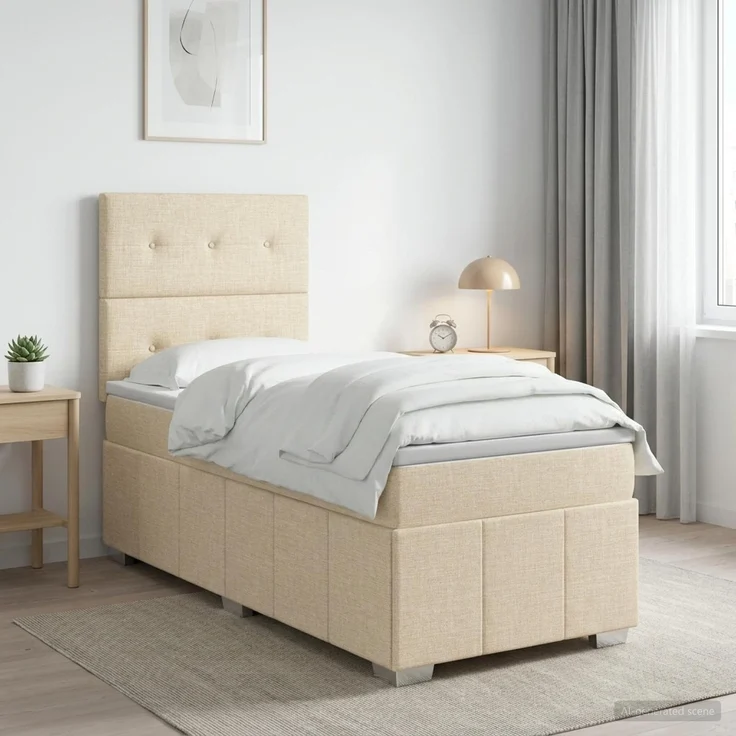 vidaXL Boxspringbett mit Matratze Creme 100 x 200 cm Stoff 3454076 – Bild 1