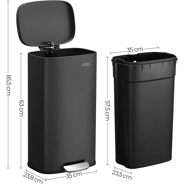 Songmics Mülleimer, geruchsdicht, Edelstahl, 30 Liter, Schwarz – Bild 5