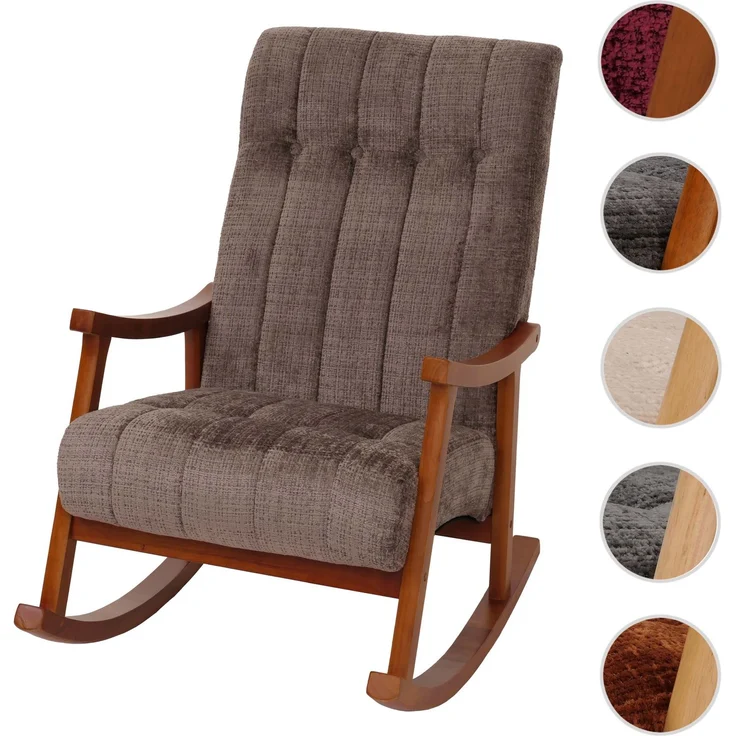 Schaukelstuhl HWC-K10, Relaxsessel, Holz FSC® Stoff/Textil Chenille (465g/m²) ~ braun, Gestell Walnuss-Optik – Bild 10