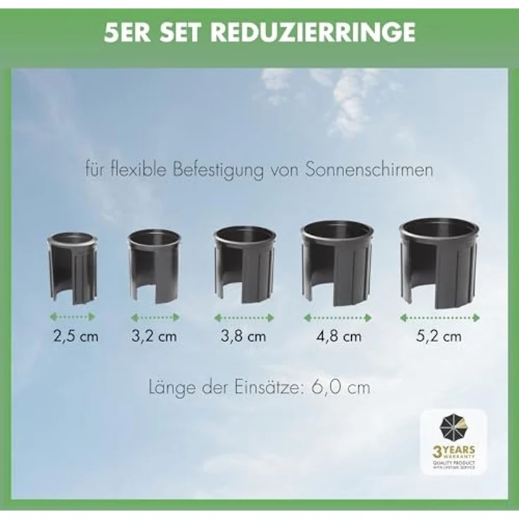 Doppler Granitsockel-Reduzierringe für Schirmstock Ø 25, 32, 38, 48, 52 mm, schwarz – Bild 2