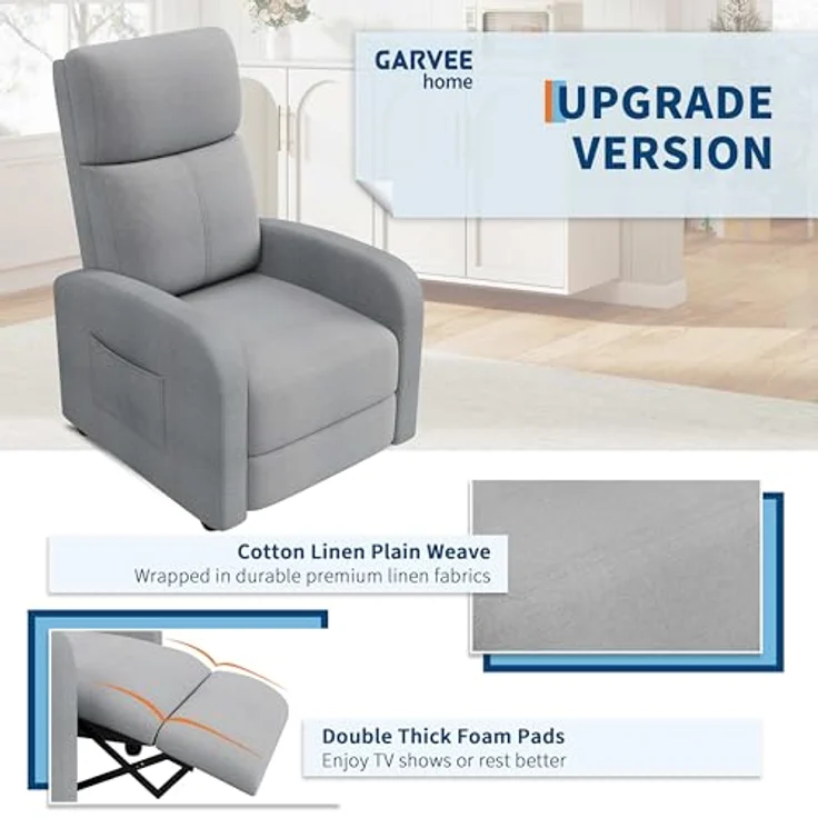 GarveeHome Relaxsessel Fernsehsessel Ruhesessel Liegesessel mit Liege-Funktion Polstersessel Leinen verstellbar Einzelliegesessel Wohnzimmer Schlafzimmer Heimkino (Grau3) – Bild 5
