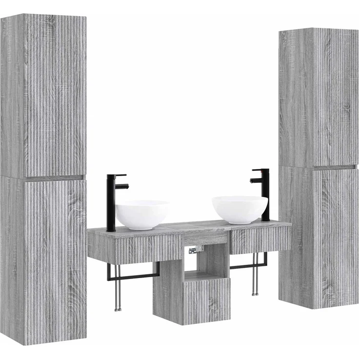 vidaXL Badezimmerschrank-Set 5 stk. Grau Sonoma 33 x 34,5 x 160 cm 3406009 – Bild 2