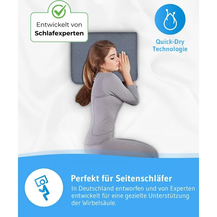 Seitenschläferkissen GIANFAR QuickDry mit Nackenbogen aus Visco Schaum mit Ultrafresh-Technologie – Bild 5