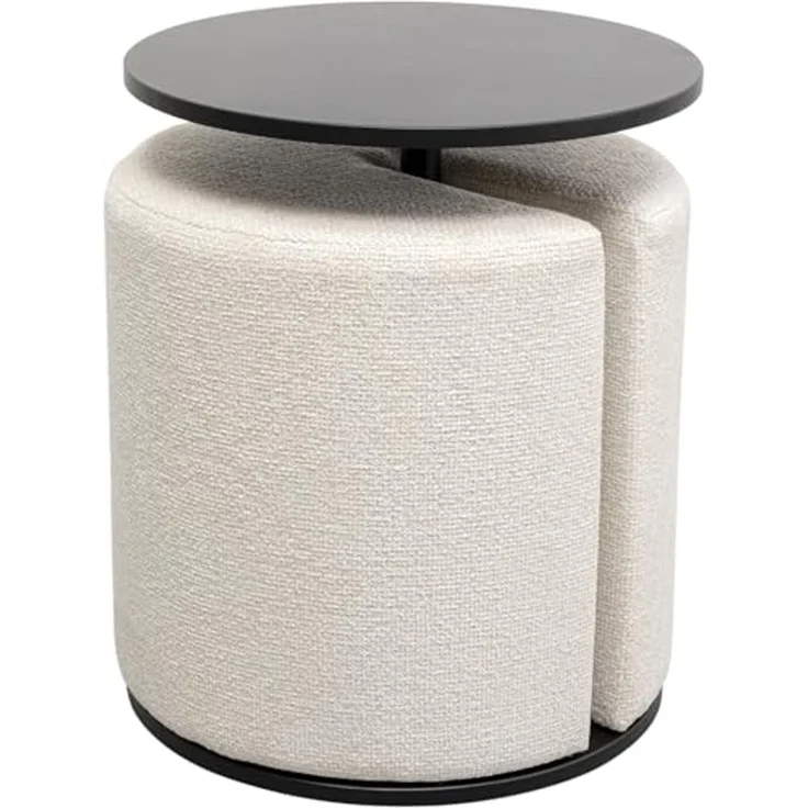 Kare Design Beistelltisch mit Hocker, Better Together (2-teilig), Creme/Schwarz, 46cm Durchmesser, Ablage Wohnzimmertisch, inklusive Hocker, Stahlgestell, Rund – Bild 1