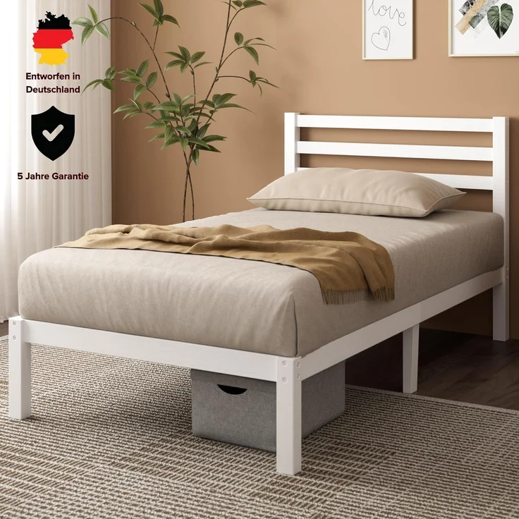 ZINUS Massivholzbett Leni (Packung, 1-tlg, aus nachhaltigem Bambusholz, Weiß, 90x200 cm), mit Kopfteil, inklusive Lattenrost aus Holz – Bild 4