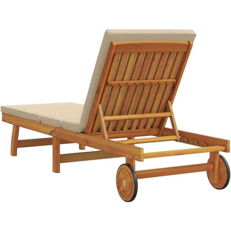 vidaXL Sonnenliege aus massivem Akazienholz, verstellbar mit Rädern und wasserfestem Kissen, beige – Bild 4
