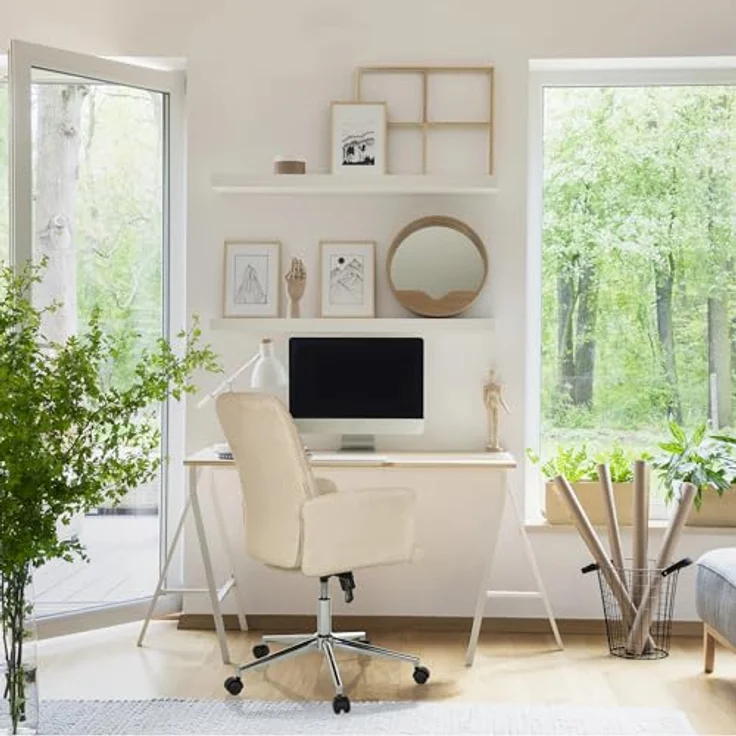 hjh OFFICE Moderner Home-Office Stuhl SOLAO 400 Schreibtischstuhl Drehstuhl mit Rollen, Wippfunktion, höhenverstellbar, gepolstert, Beige – Bild 3