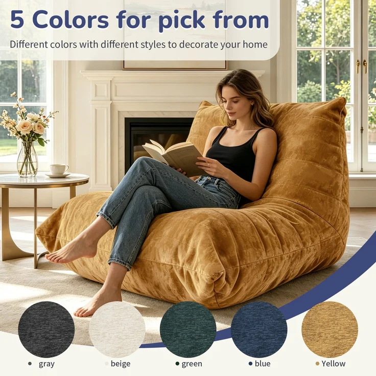 Sitzsack „Fliegende Raupe“, ultraweiches Faulenzsofa, Stilvolles Lounge-Sofa für gemütliche Stunden zu Hause, ideal für Schlafzimmer und Wohnzimmer, Stoff: Snow Neil, Farbe: Gelb, Maße: 90 x 100 x 80 cm, Marke: YOUDENOVA – Bild 3